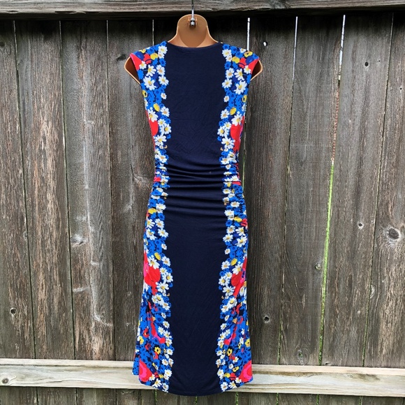 Boden 4R Blue Floral Bodycon Wiggle Dress V-Neck - Picture 4 of 8